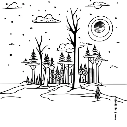 outdoor Scene with trees Wulf lake tattoo design idea