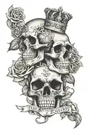 Skull and roses, king and Queen crown, card design featuring, the words "the lovers"  tattoo design idea
