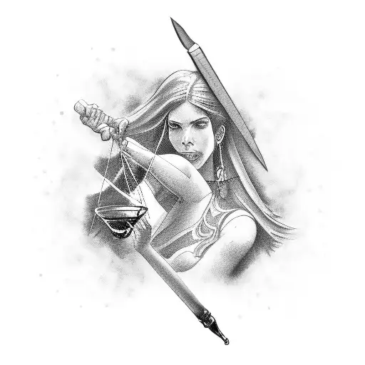woman holding scale of justice profile tattoo design idea