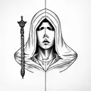 Blindfolded hooded woman holding the balance of justice tattoo design idea