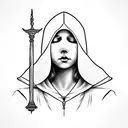 Blindfolded hooded woman holding the balance of justice tattoo design idea