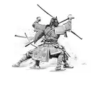 Battle scene between samurai and Afghan fighter tattoo design idea