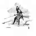 Battle scene between samurai and Afghan fighter tattoo design idea