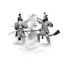 Battle scene between samurai and Afghan fighter tattoo design idea