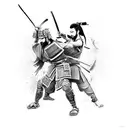 Battle scene between samurai and Afghan fighter tattoo design idea