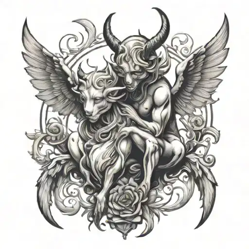 Devil & angel animal knee tattoo tattoo design idea