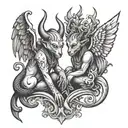 Devil & angel animal knee tattoo tattoo design idea