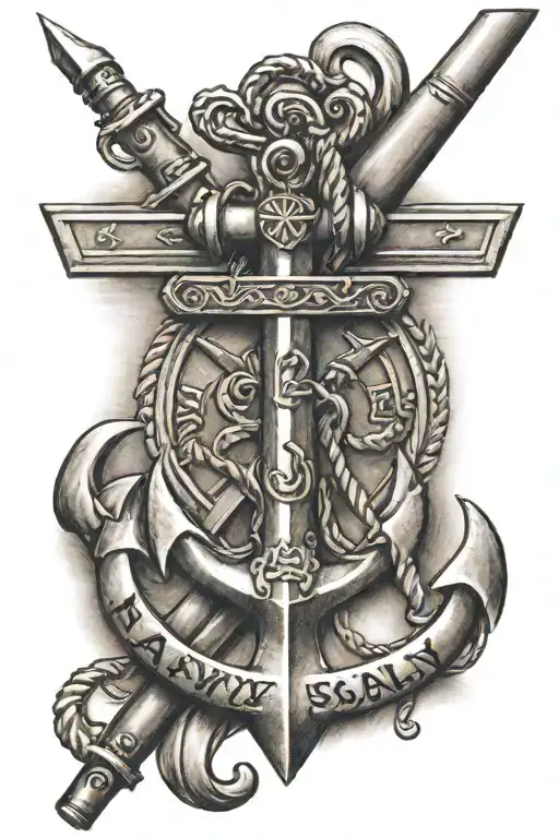 Navy anchor with Army cavalry Scout sword   tattoo design idea