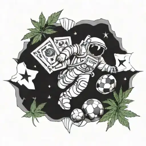 weed and bet and cash and football and astronaut tattoo design idea