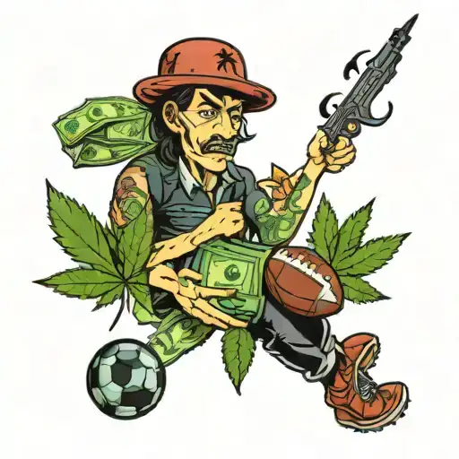 bet and football and weed and cash tattoo design idea