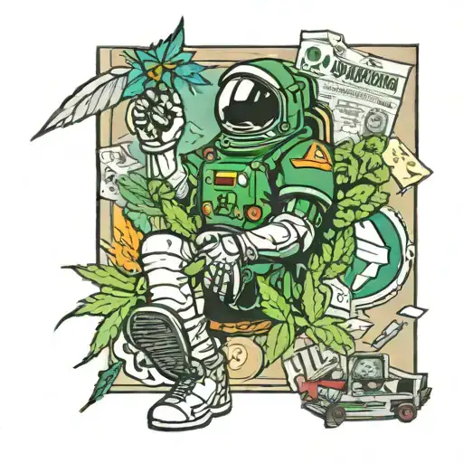 weed and bet and cash and football and astronaut tattoo design idea