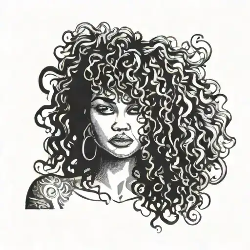 a woman with curly hair tattoo design idea