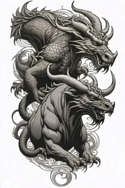dragon and taurus bull standing together symbolizing the client's tattoo design idea