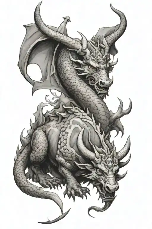 dragon and taurus bull standing tattoo design idea
