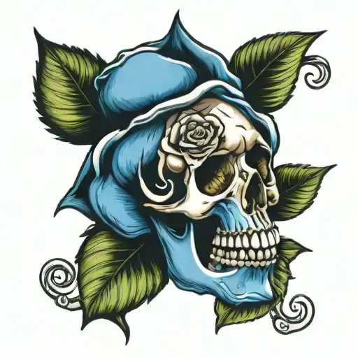 Blue Rose inside skull tattoo design idea