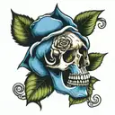 Blue Rose inside skull tattoo design idea
