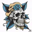 Blue Rose inside skull tattoo design idea