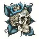 Blue Rose inside skull tattoo design idea