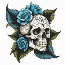Blue Rose inside skull tattoo design idea
