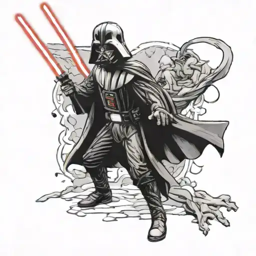Darth vadder from Star Wars fighting luke skywalker tattoo design idea