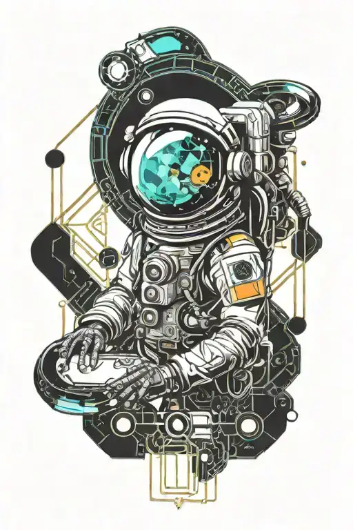Astronaut, Space, UFO, Cyberpunk earth tattoo design idea