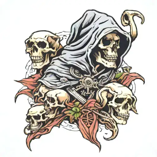 grim reaper, skulls, dog tattoo design idea