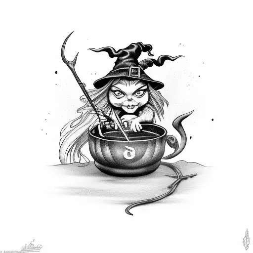 witch with cauldron tattoo design idea