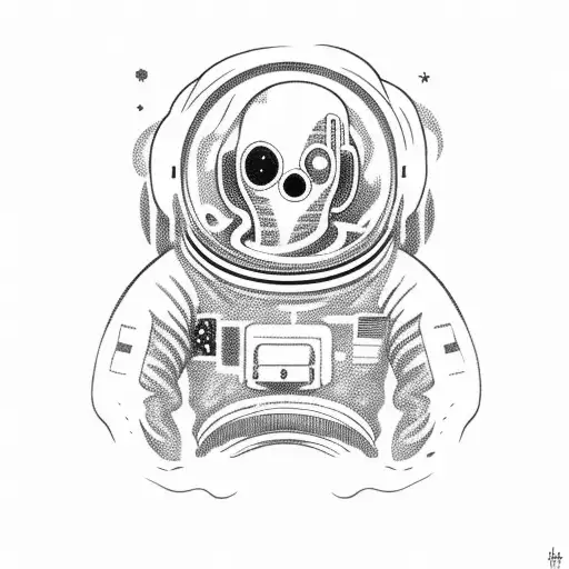 sitting astronaut, looking straight, surrounded by fat tentacles from bottom, no face tattoo design idea