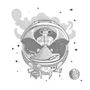 Smoking alien in ufo in space tattoo design idea