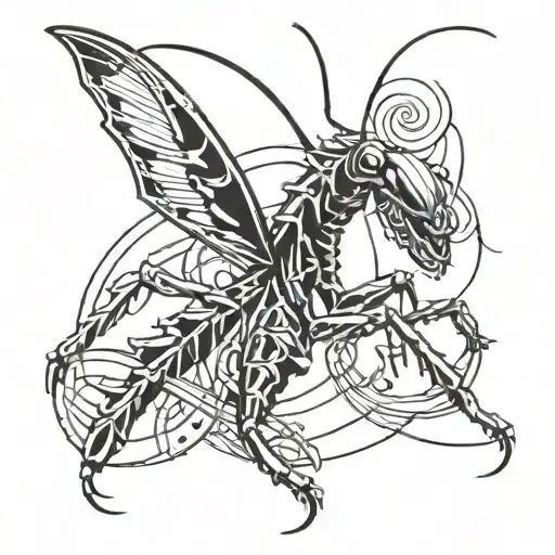praying Mantis with guns tattoo design idea