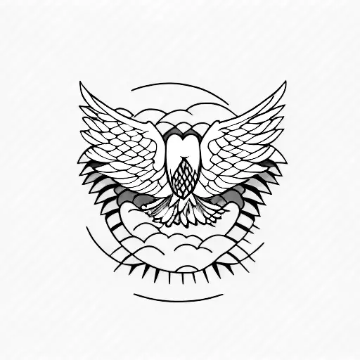 A minimalist tattoo of an eagle soaring above the sea waves. tattoo design idea