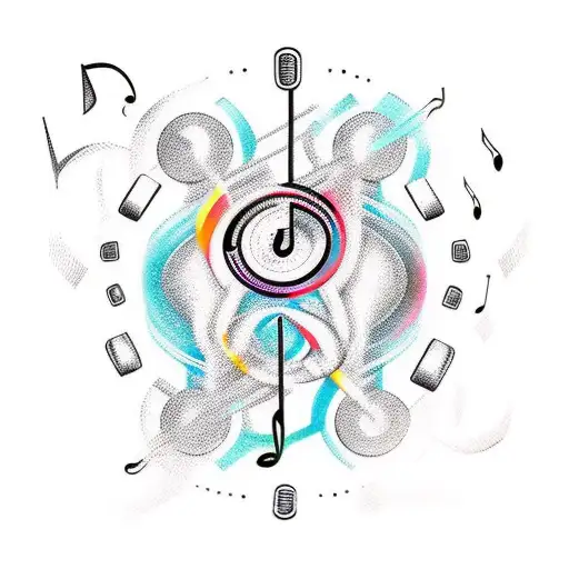 A minimalist tattoo of a dumbbell with musical notes swirling around it. tattoo design idea