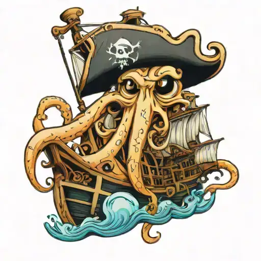 squid wrapped around a pirate ship tattoo design idea