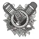 A stylized microphone intertwined with traditional Pan African symbols tattoo design idea