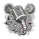 A stylized microphone intertwined with traditional Pan African symbols tattoo design idea