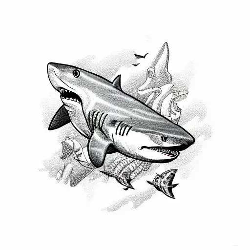 sharks with scuba divers tattoo design idea