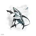 shark and scuba divers tattoo design idea