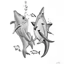 scuba divers with sharks tattoo design idea