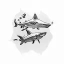 scuba divers with sharks tattoo design idea