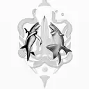 scuba divers with sharks tattoo design idea