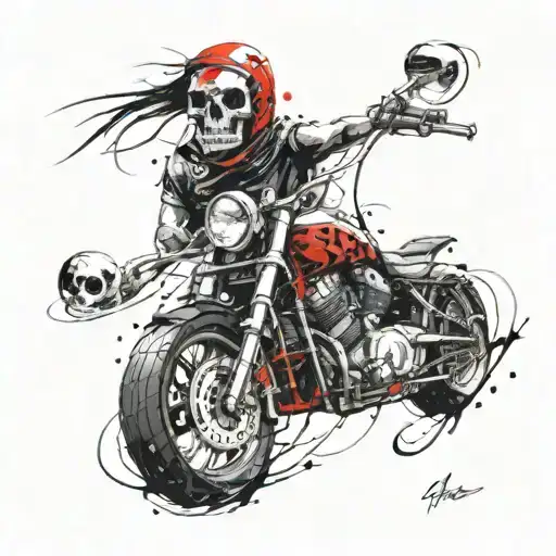 Motorcycle, skull in bandana tattoo design idea