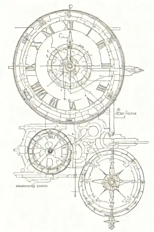 schematic tattoo featuring history, time and travel tattoo design idea