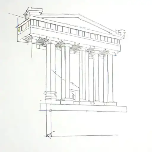 A minimalist tattoo of the Parthenon in Athens, with an hourglass incorporated into the design, reflecting your favorite things and interests tattoo design idea