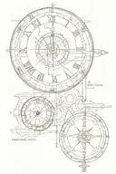 schematic tattoo featuring history, time and travel tattoo design idea