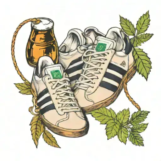 Adidas gazelle sneakers hanging,beer,cannabis,football tattoo design idea