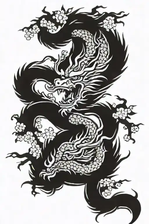 plum blossom and one Chinese dragon tattoo design idea