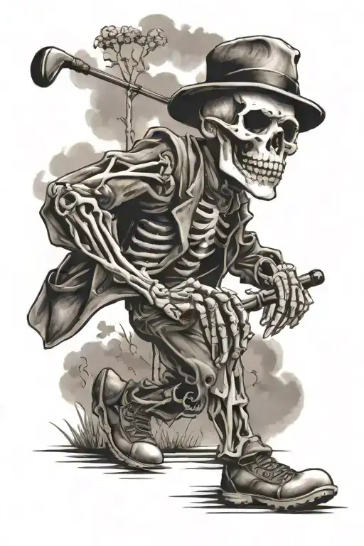 skeleton playing golf tattoo design idea