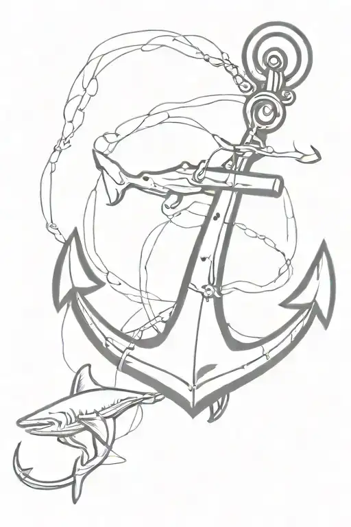 US Navy anchor with single diver and shark swimming tattoo design idea