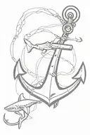 US Navy anchor with single diver and shark swimming tattoo design idea