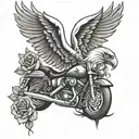 Harley Davidson logo and rose and eagle tattoo design idea